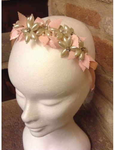 Cerchietto rosa e fiori gocce di perle Ac 1912 Est Cer