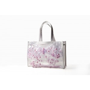 Borsa in plastica trasparente con perle rosa 